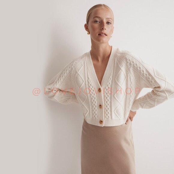Feminine | Madewell Cable Knit Cropped Cardigan | Classic Minimalist | Cream (M) - Picture 1 of 12